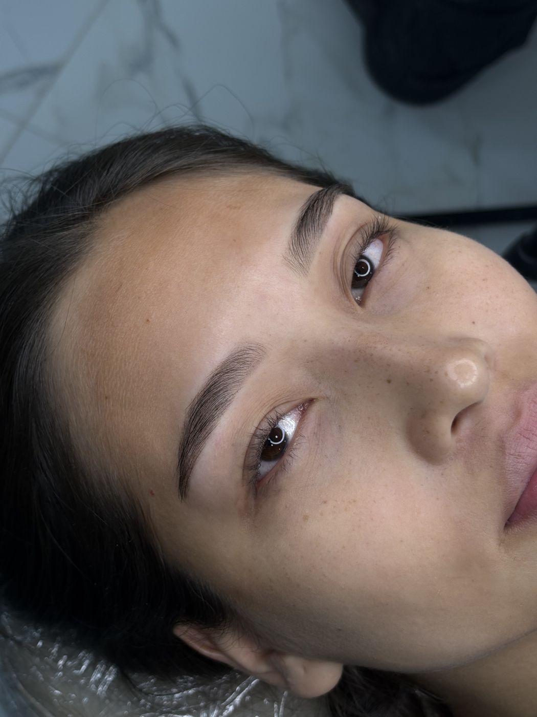 Powder brow work by Hannah, side angle
